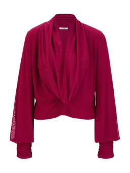 Wine Red Women's Blouse with Rhinestones