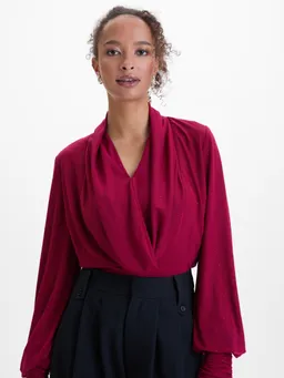 Wine Red Women's Blouse with Rhinestones