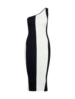 Women's Black and White Midi Dress