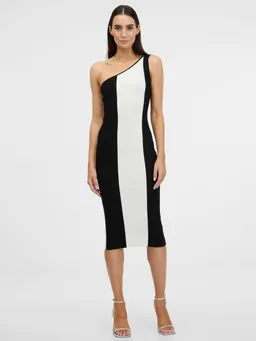 Women's Black and White Midi Dress