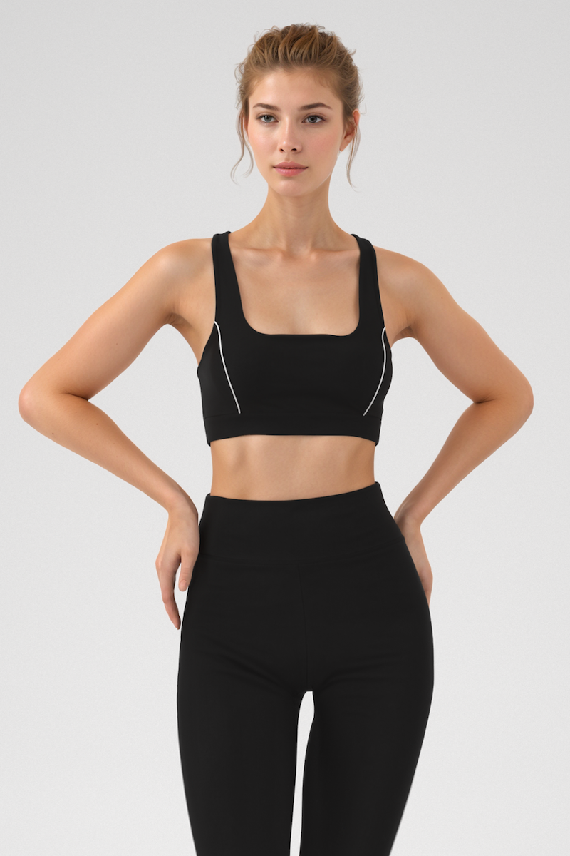 Black Solid All Day Square Neck Bra