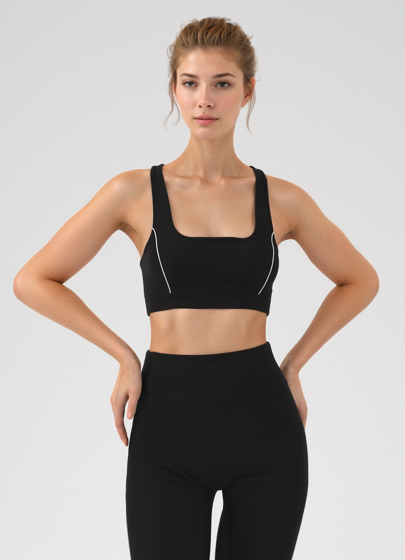Black Solid All Day Square Neck Bra