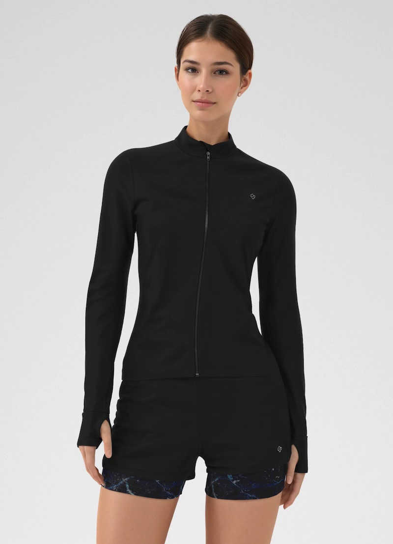 Black Solid Slim Fit Zip Jacket