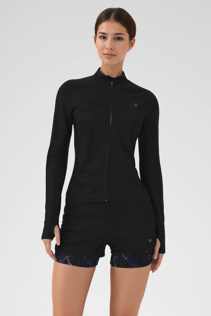 Black Solid Slim Fit Zip Jacket