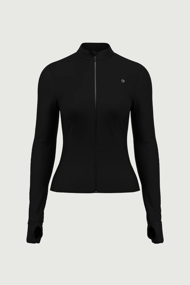 Black Solid Slim Fit Zip Jacket