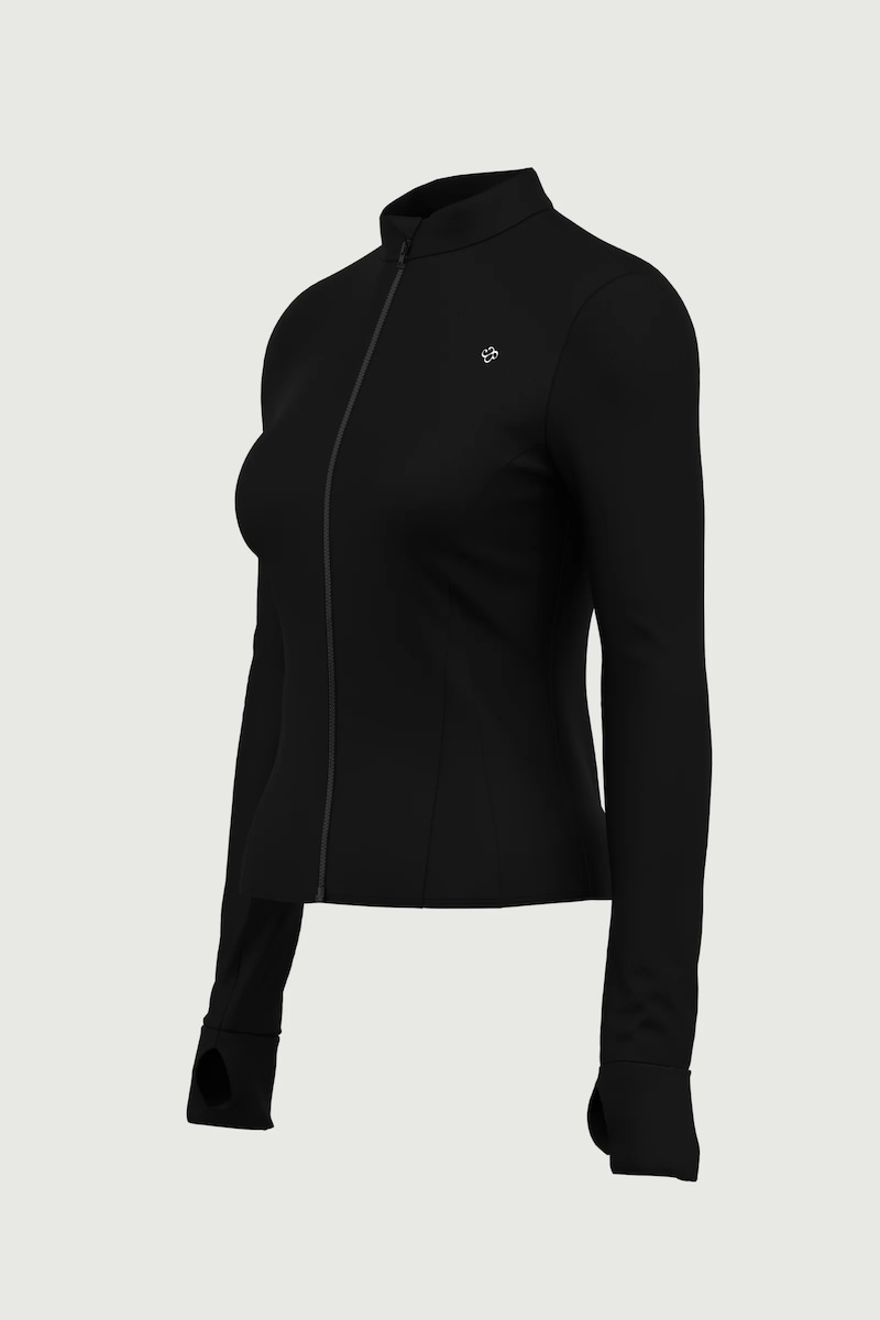 Black Solid Slim Fit Zip Jacket