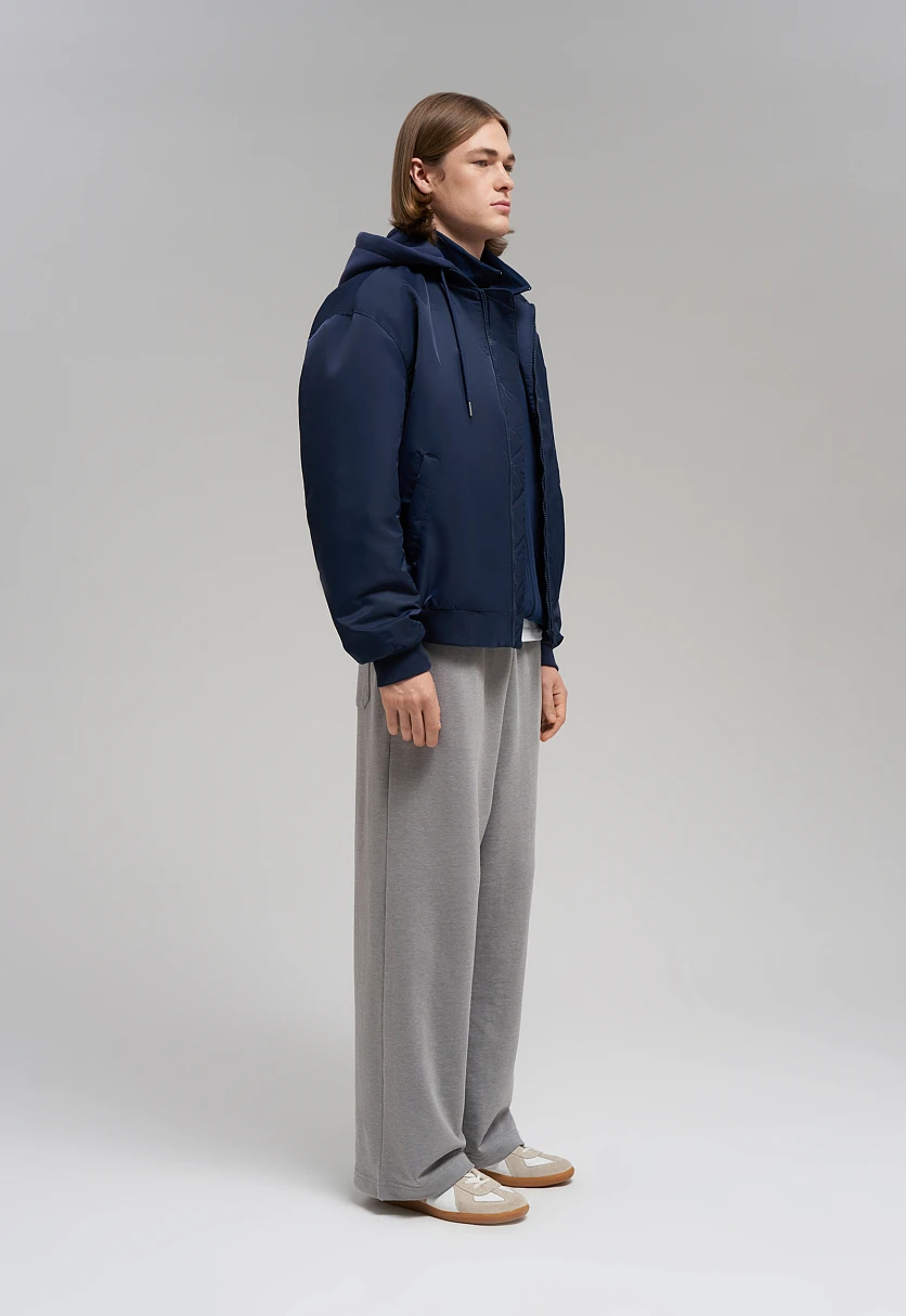 Quilted Hooded Bomber Jacket with Water-Repellent Coating