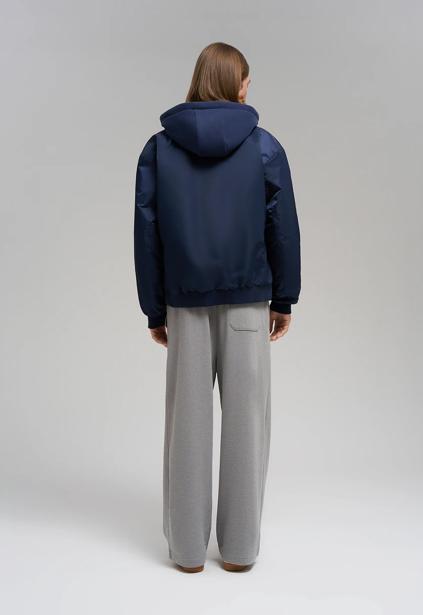 Quilted Hooded Bomber Jacket with Water-Repellent Coating
