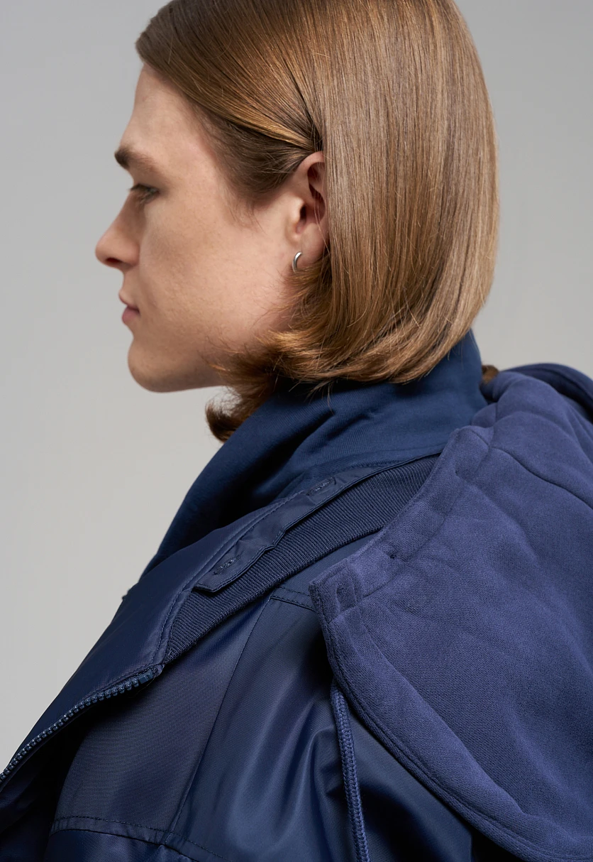 Quilted Hooded Bomber Jacket with Water-Repellent Coating
