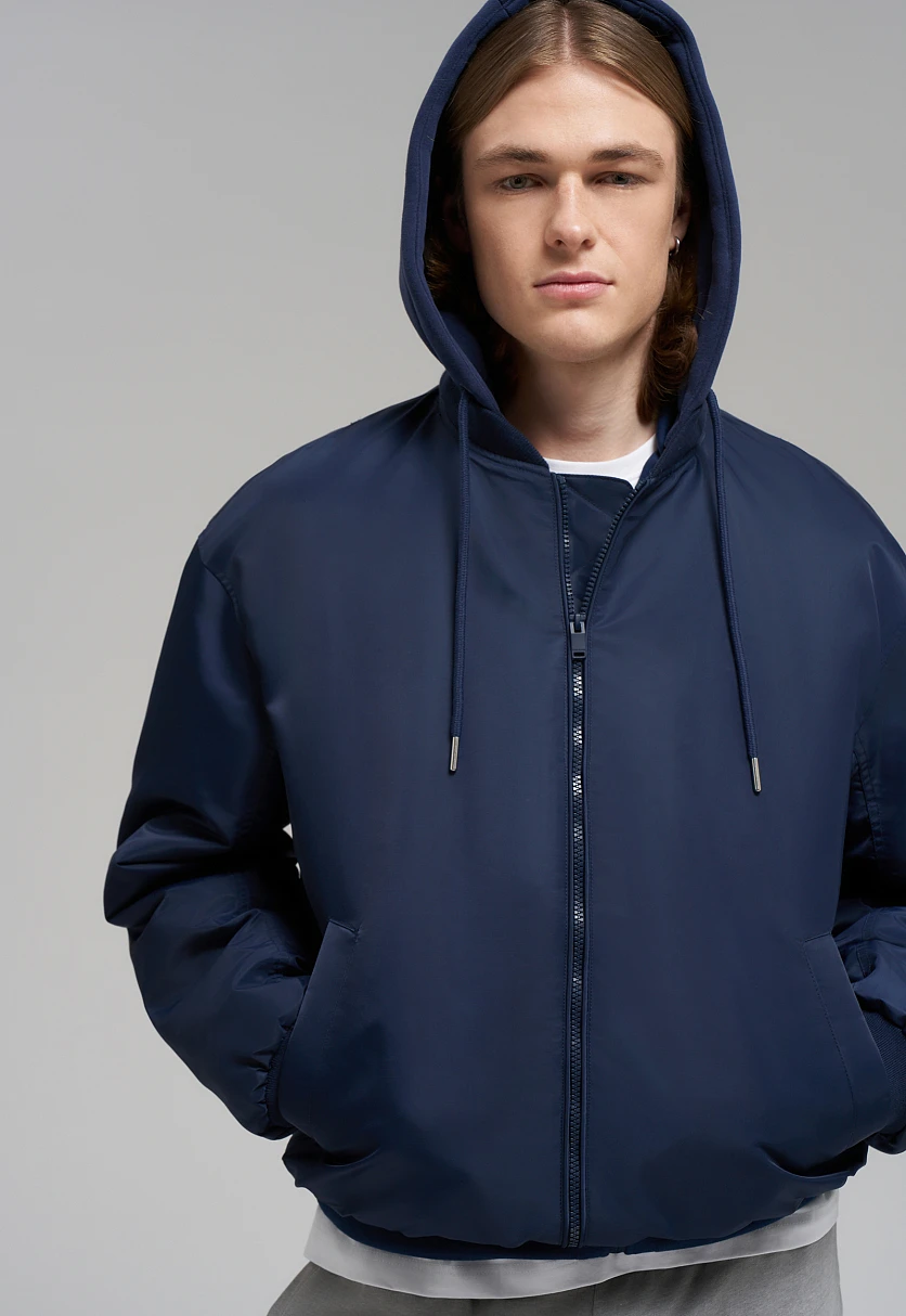 Quilted Hooded Bomber Jacket with Water-Repellent Coating