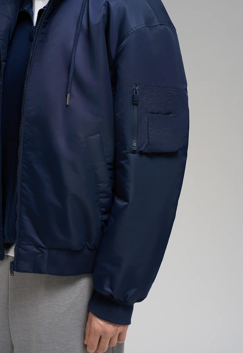 Quilted Hooded Bomber Jacket with Water-Repellent Coating