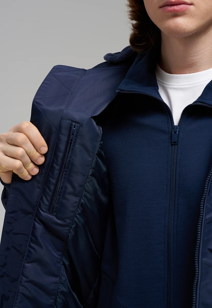 Quilted Hooded Bomber Jacket with Water-Repellent Coating