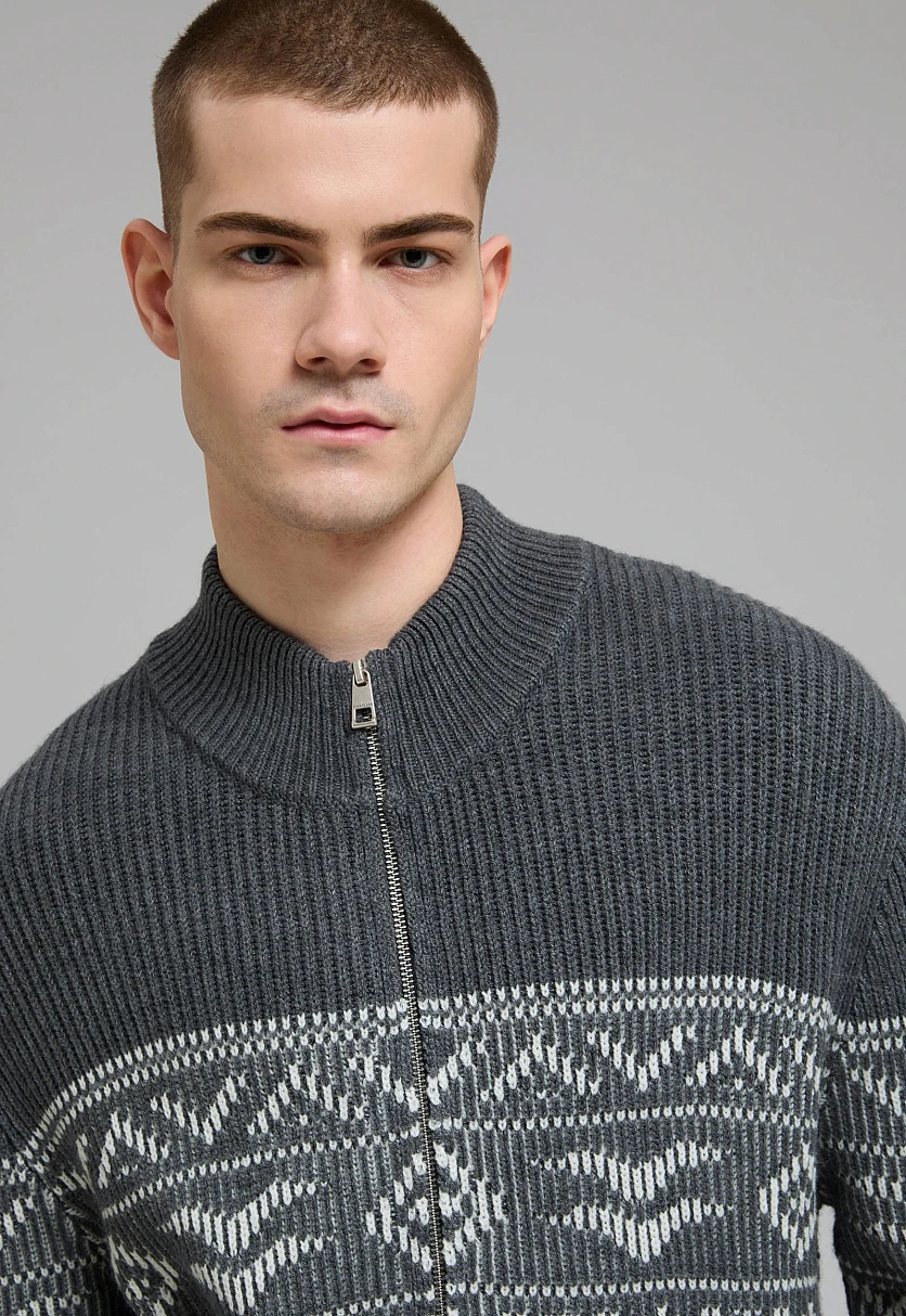 Wool Blend Zip-Up Cardigan