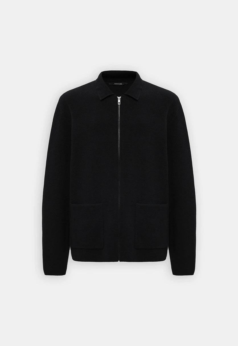 Zip-Up Cardigan with Stand Collar