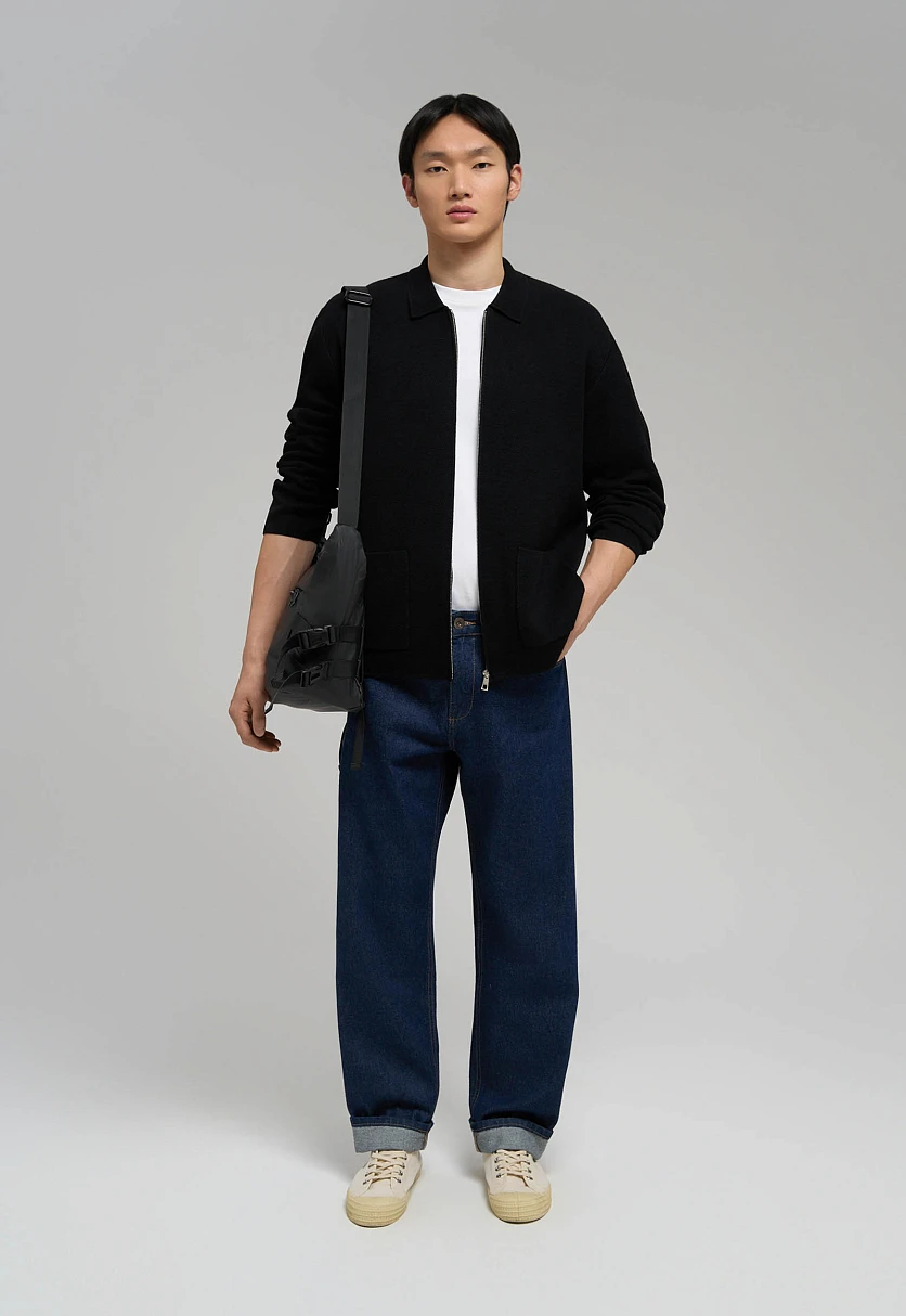 Zip-Up Cardigan with Stand Collar