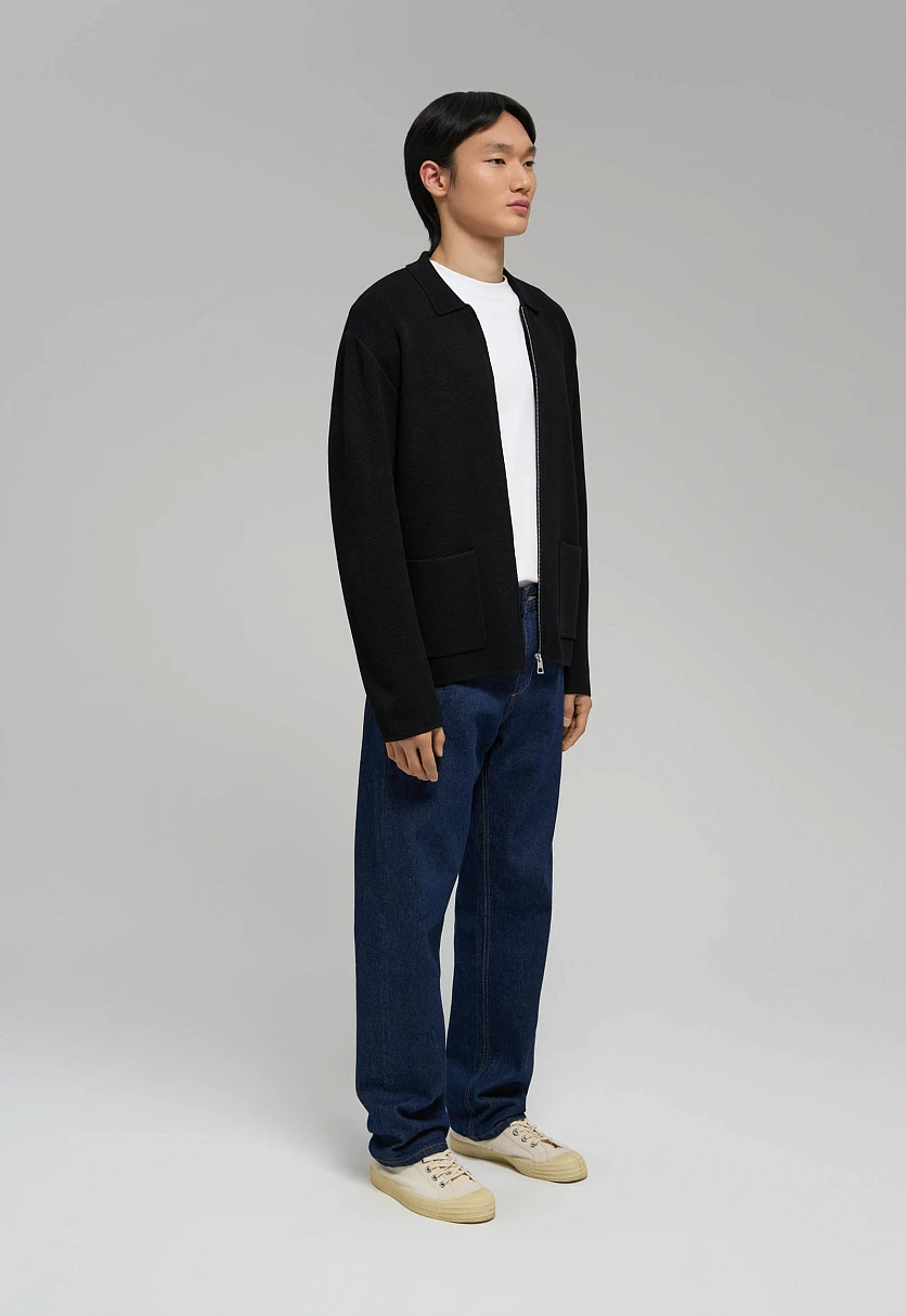 Zip-Up Cardigan with Stand Collar